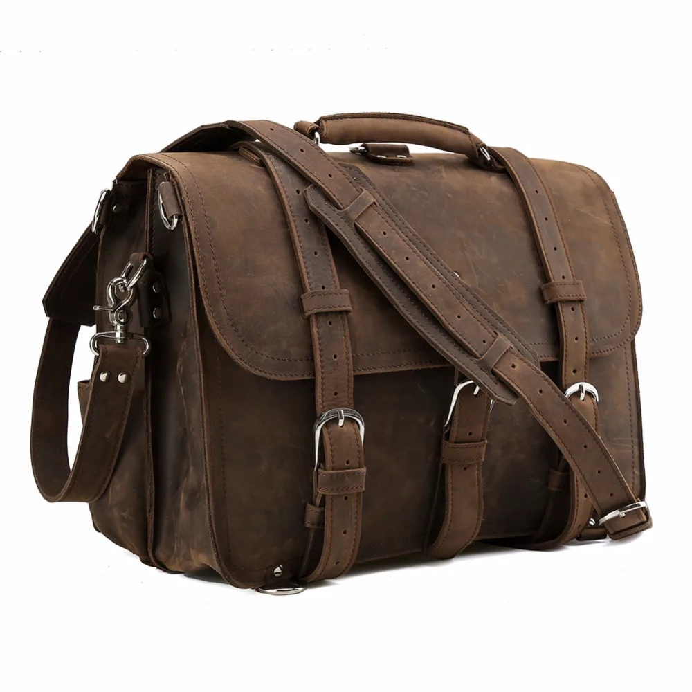 Men's Large Bag Leather Business Traveling Pack with Long Shoulder Straps Retro Man Duffle |