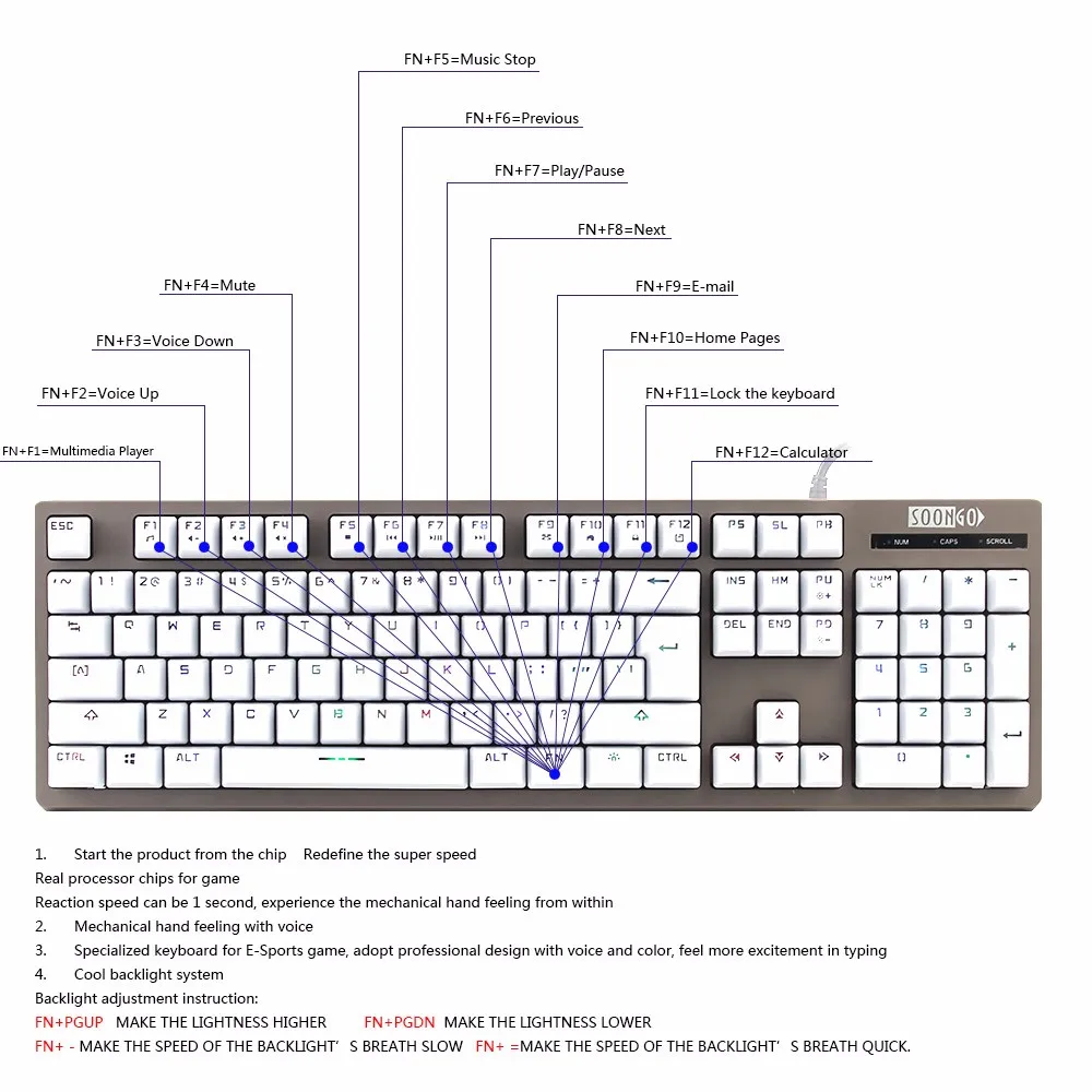 Игровая клавиатура со светодиодной подсветкой водостойкая 107 клавиш USB|keyboard led