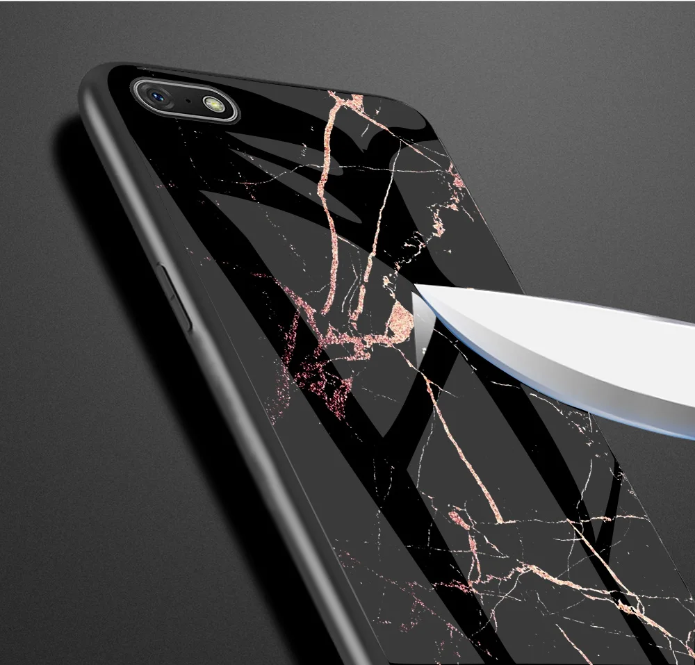 For Huawei Y5 Y6Prime 2018 Case Slim Marble Pattern Tempered Glass Back Shell Silicone TPU Soft Edge Mobile Phone Cover | Мобильные