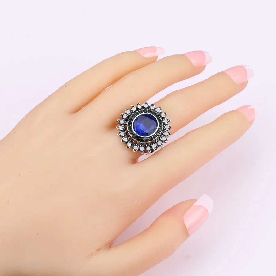 Роскошный подарок Kinel 2017 синее кольцо из смолы для женщин серебряный цвет