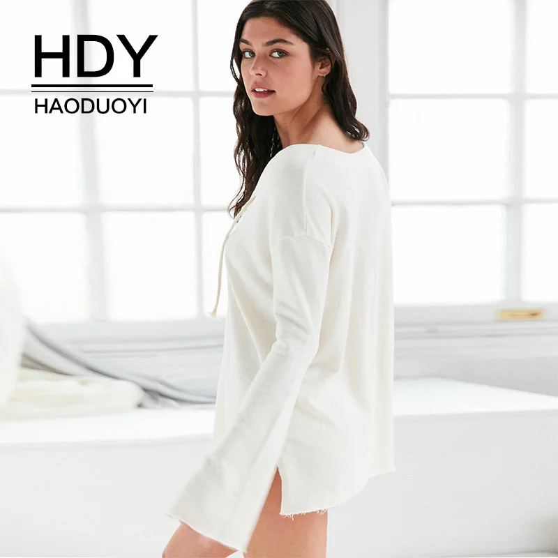 HDY Haoduoyi однотонная сексуальная белая футболка на шнуровке женские топы с