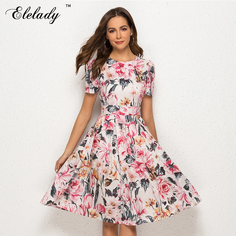 Elelady короткие для женщин Винтаж платье цветочный принт пикантные Вечерние Vestidos