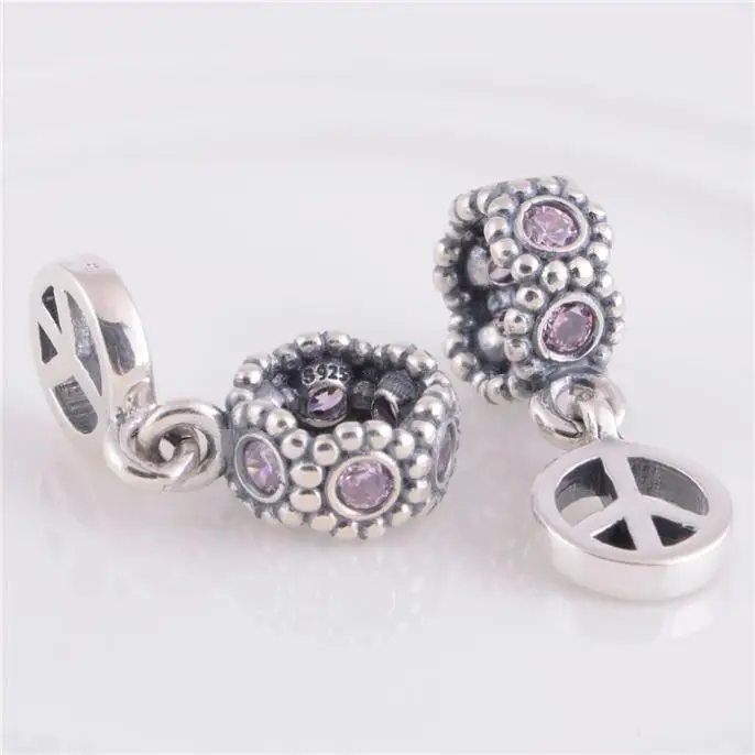 Buy one get free LW171 Peace Sign Pendant Jewelry 925 Sterling Silver Charms Screw Thread Beads For Bracelets | Украшения и