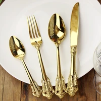 western cutlery knife fork spoon full european style gold 304 stainless steel household steak knife fork set western food