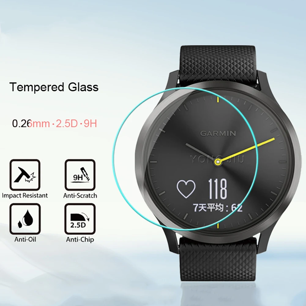 Закаленное стекло для смарт часов Garmin Vivomove HR защита экрана 9H 2.5D пленка против