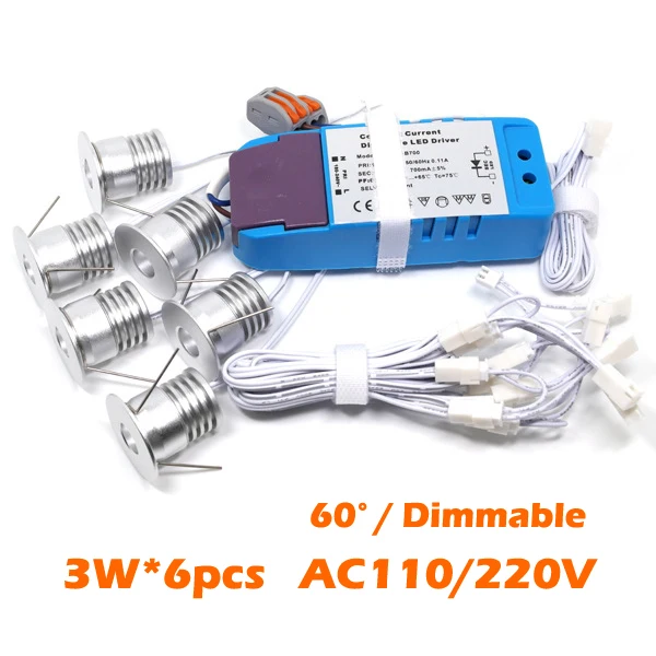 Сверхкомпактный встраиваемый Точечный светильник 3 Вт * 6 шт./комплект