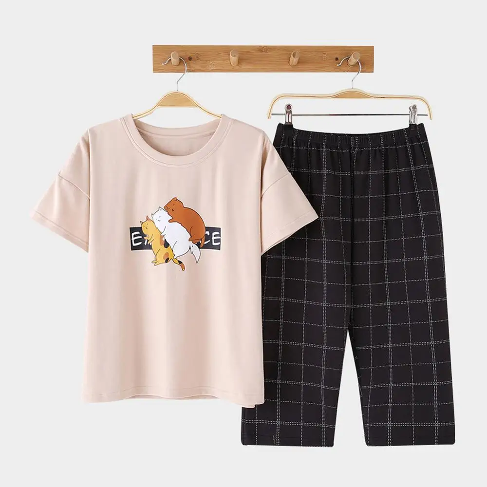 Sleepwear-Brown DANALA хлопковые повседневные женские пижамы, комплекты летних пижам с принтом животных, модные комплекты одежды для сна с коротким рукавом, домашние костюмы, одежда для сна для женщин - Цвет: Sleepwear-Brown