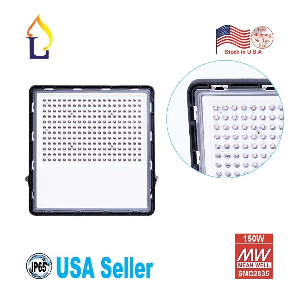 1 Pack Led 150W Outdoor Flood Light with Meanwell Driver, 18000LM Daylight White 6000K-6500K Waterproof IP65 Garden Yard Lamp