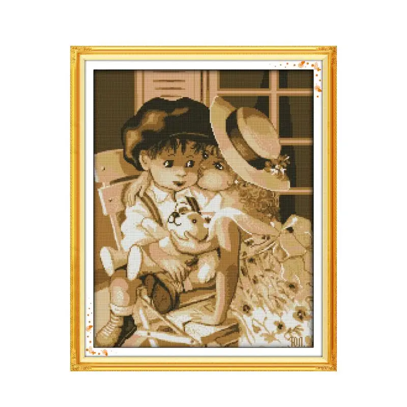 

11CT 14CT printed cloth needlework handmade cross-stitch embroidery, childhood sweetheart kid girl warm decorative paintings