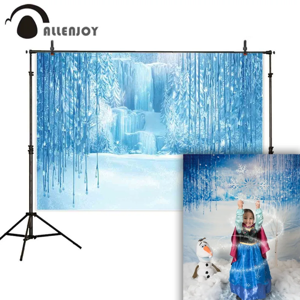 Allenjoy Photographic Background Frozen Castle Waterfall Winter Snow Blue Ice Fairy Christmas New Year Backdrop Photo Photocall