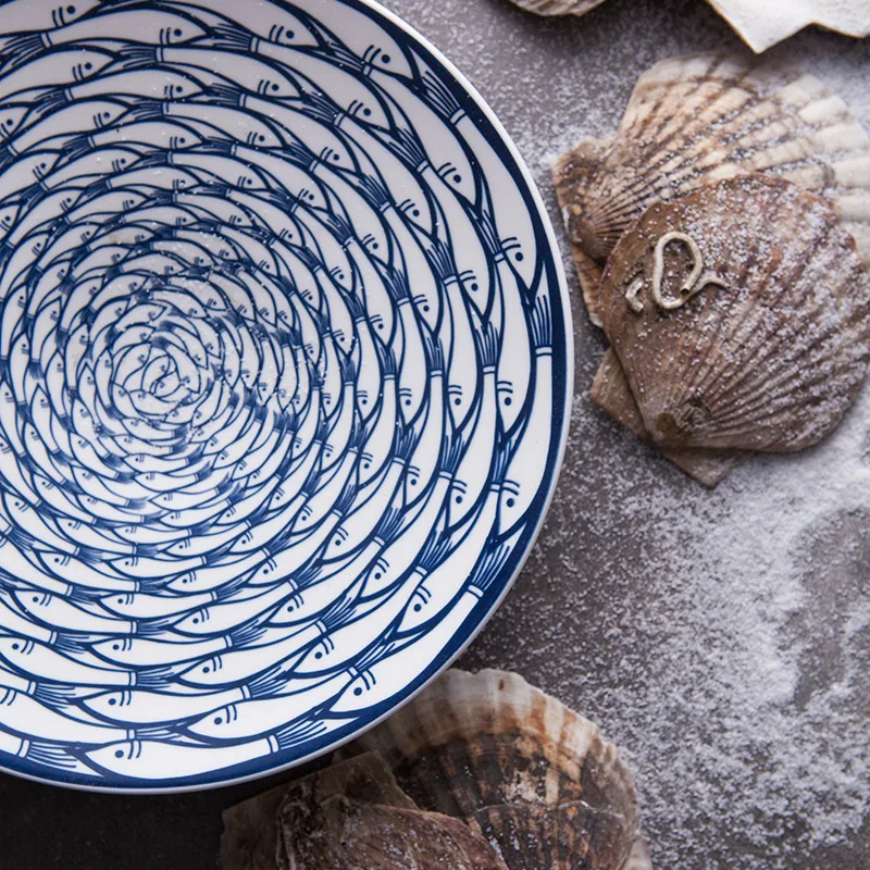 8 дюймовые керамические обеденные тарелки круглые с принтом рыбы фарфоровые