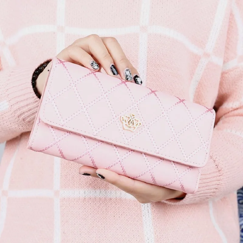 Fashion Wallet for Women Lady Long Wallets Coin Purse Plaid Female Candy Color Wallet PU Leather Card Holder Day Clutches W035