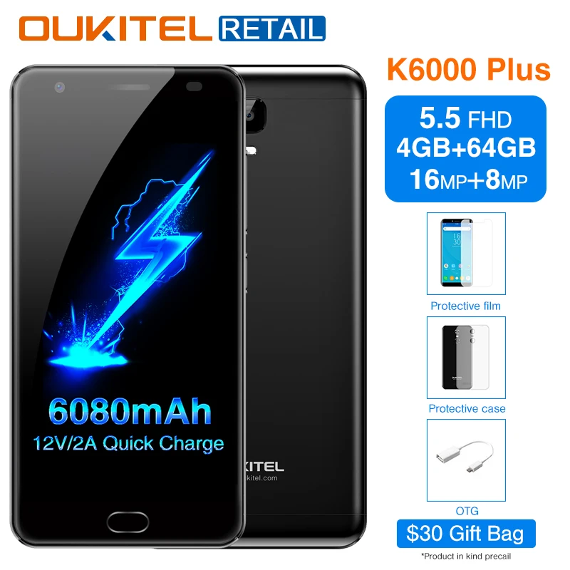 Oukitel K6000 плюс 5 &quotFHD mtk6750t восемь ядер мобильного телефона Android 7 0 4 ГБ Оперативная