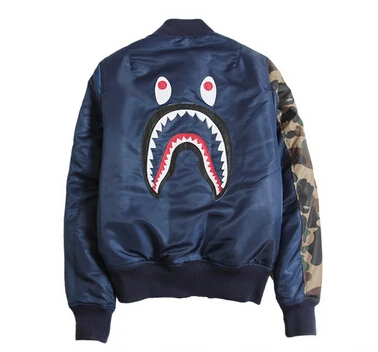 2015 best bape hip hop men jacket embroidery shark windbreaker baseball camo camouflage military sport outwear badge down coat | Мужская