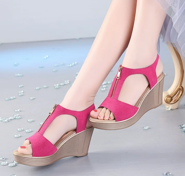

SLYXSH New Fashion Classic Women Sandals Wedge Sandals Platform Zip Summer Women Shoes Black Peep Toe Ladies Sandals Women Shoes