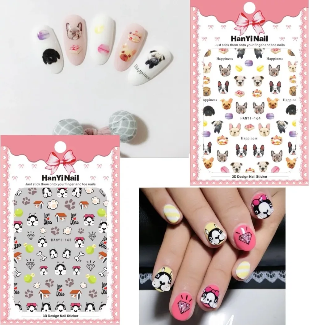 Newest HANYI-163-164 dog 3d nail art sticker decal stamping export japan design | Красота и здоровье