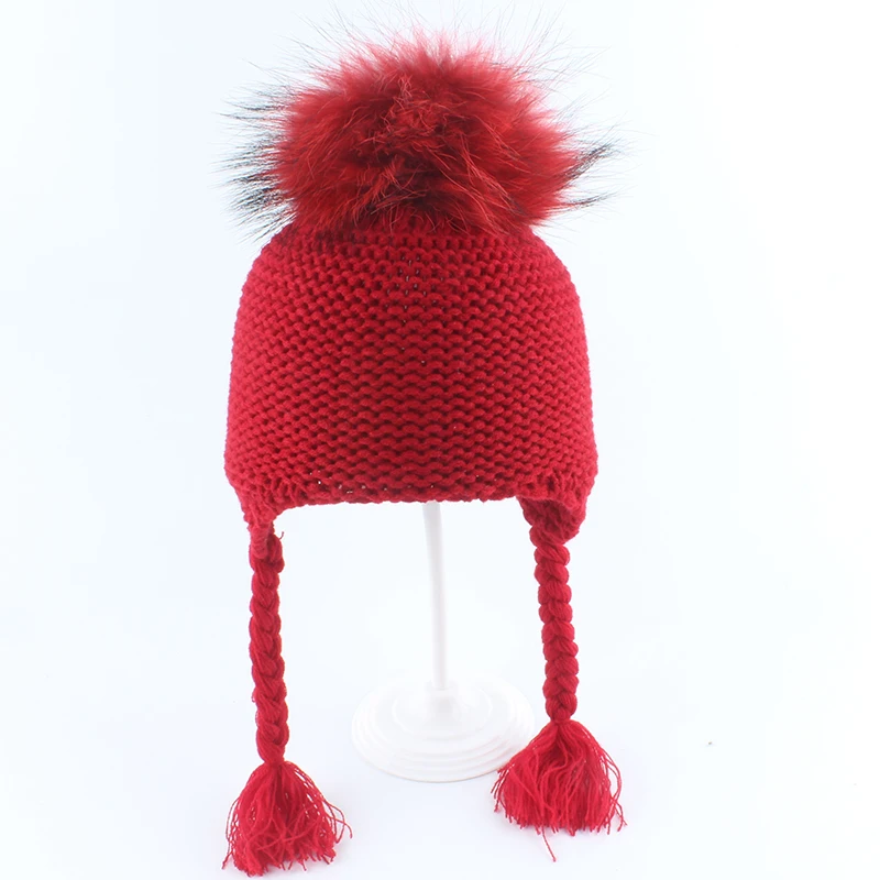 Детская Вязаная Шерстяная Шапка бини с мехом енота|earflap beanie|beanie for boysraccoon fur hats |