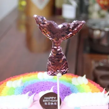 Дешевые 1 шт. блёстки хвост русалки торт Топпер украшение для именинного торта