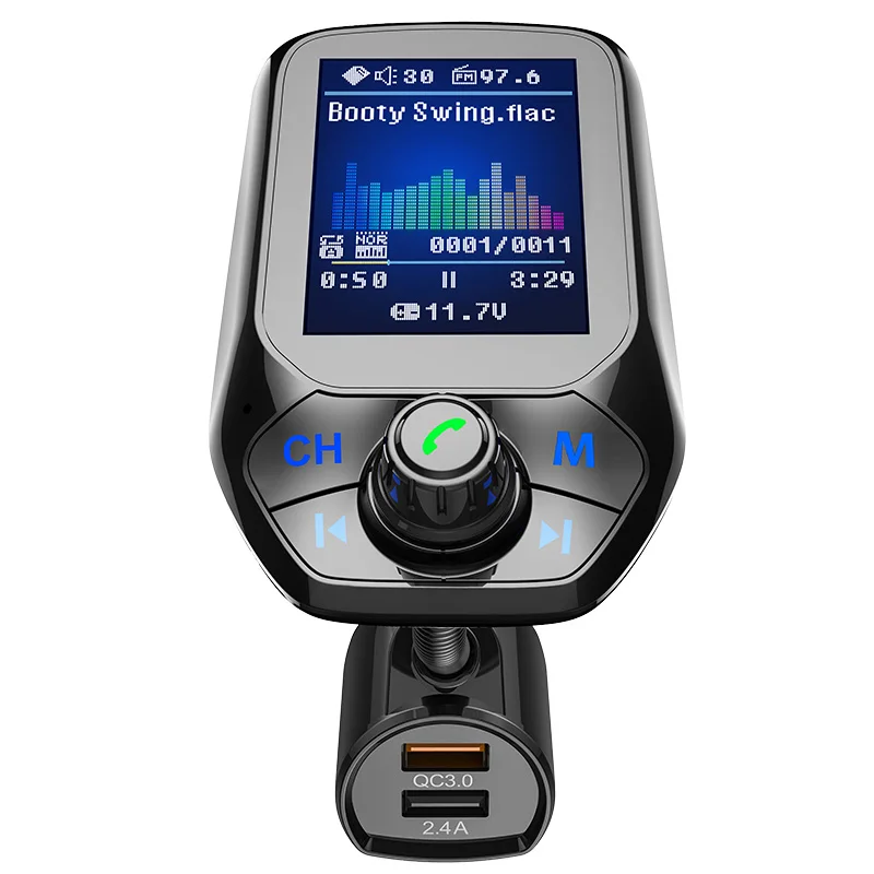 Цветной большой экран 1,8 дюймов Автомобильный mp3 U диск/TF карта музыкальный плеер Bluetooth приемник fm-передатчик QC3.0 Быстрая зарядка для автомобиля