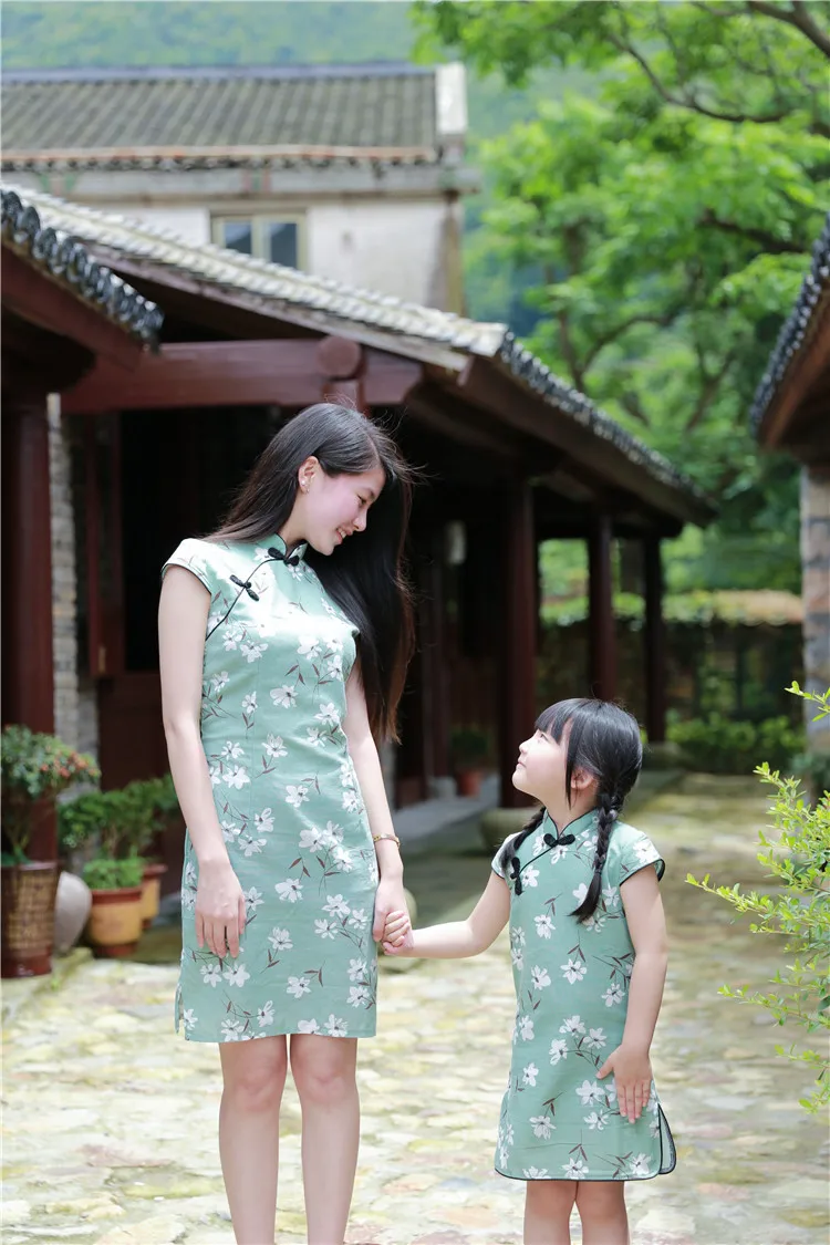 Платья для мамы и дочки; Одежда для девочек; cheongsam; Летнее Детское платье для родителей и детей; детское платье принцессы в китайском стиле для девочек