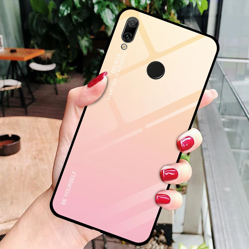 01 Ультратонкий чехол для huawei Y5 Y9 Y6 Prime Y7 Pro чехол для телефона жесткий защитный чехол из закаленного стекла - Цвет: 01