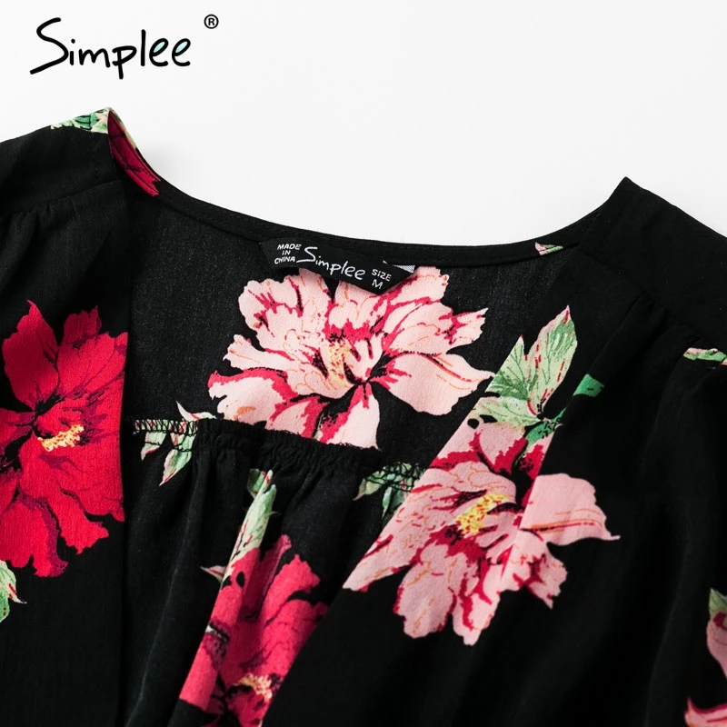 Simplee Floral print summer dress long V neck knotted short sleeve maxi women Streetwear button beach casual 2018 | Женская одежда