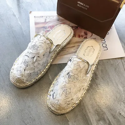 white slipper Женская розовая обувь на плоской подошве; обувь в рыбацком стиле; слипоны с цветочными лепестками; однотонная элегантная обувь с блестками; женские лоферы; сезон весна-осень; обувь на плоской подошве - Цвет: white slipper