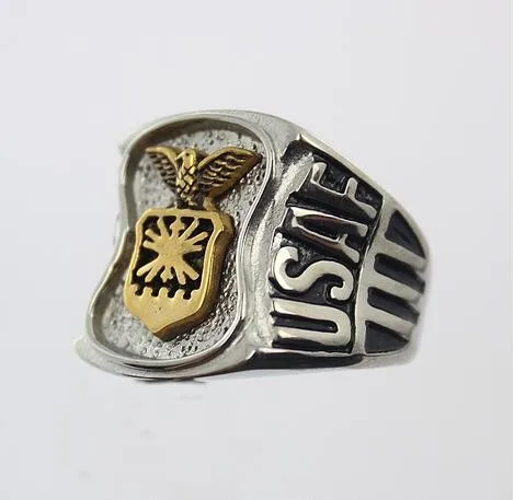 Мужское военное кольцо из нержавеющей стали с золотым и серебряным