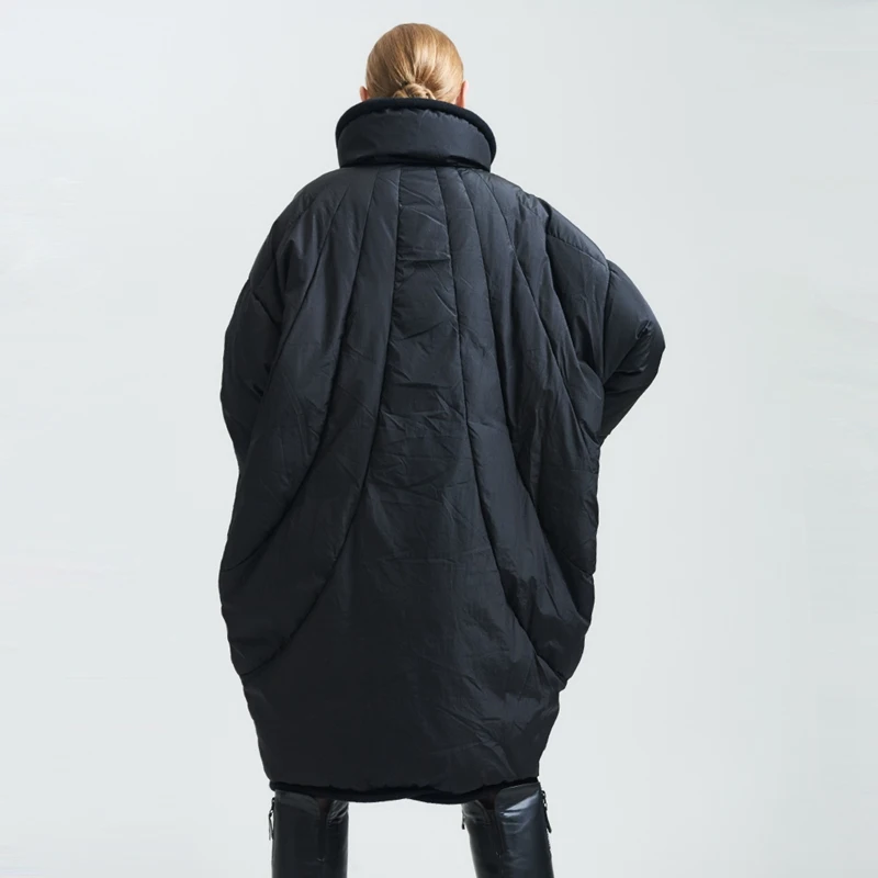 

(TopFurMall) Autumn Winter Women Down Parkas Coats Bat Sleeve 80% Duck Down Fashion Outerwear Overcoat Loose Style LF4146