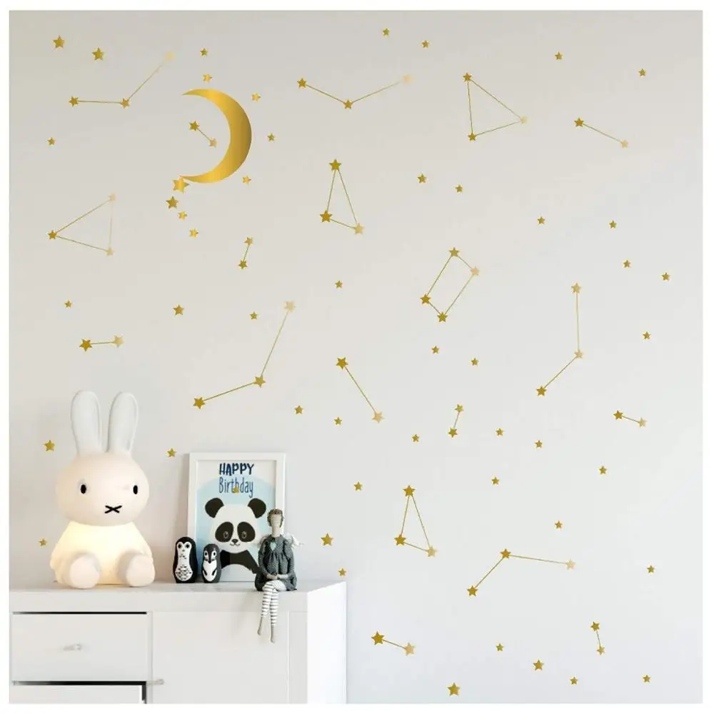 

Star Constellation with Big Moon Wall Decal Kids Bedroom Removable Decoration Space Nursery Sticekrs Astronomy Art Mural Decor