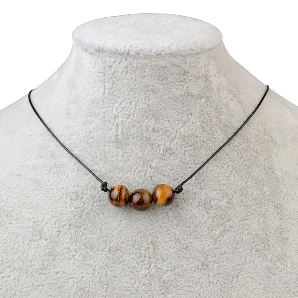 tiger eye Песчаник тигровый глаз натуральный камень бисера Шарм восковой шнур Чокеры ожерелье для женщин ювелирные изделия - Окраска металла: tiger eye