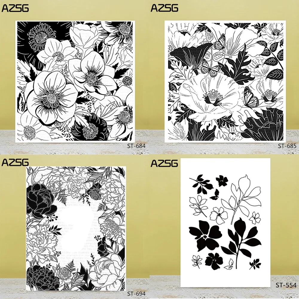 AZSG Blooming Flowers Butterfly Clear Stamps For DIY Scrapbooking Decorative Card making Craft Fun Decoration Supplies 14x14cm