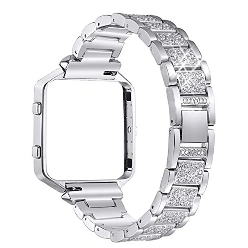 Silver With Frame Ремешок ashei для часов, ремешок для Fitbit Blaze, стразы, Ремешки для наручных часов, аксессуар из нержавеющей стали, Браслет для Fitbit Blaze - Цвет ремешка: Silver With Frame