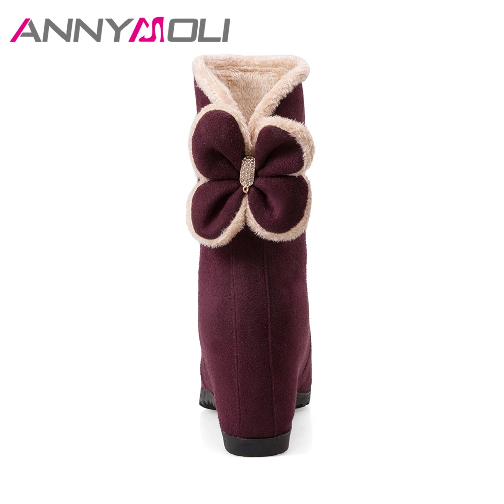 Женские ботинки до середины икры ANNYMOLI синие красные на платформе с цветочным
