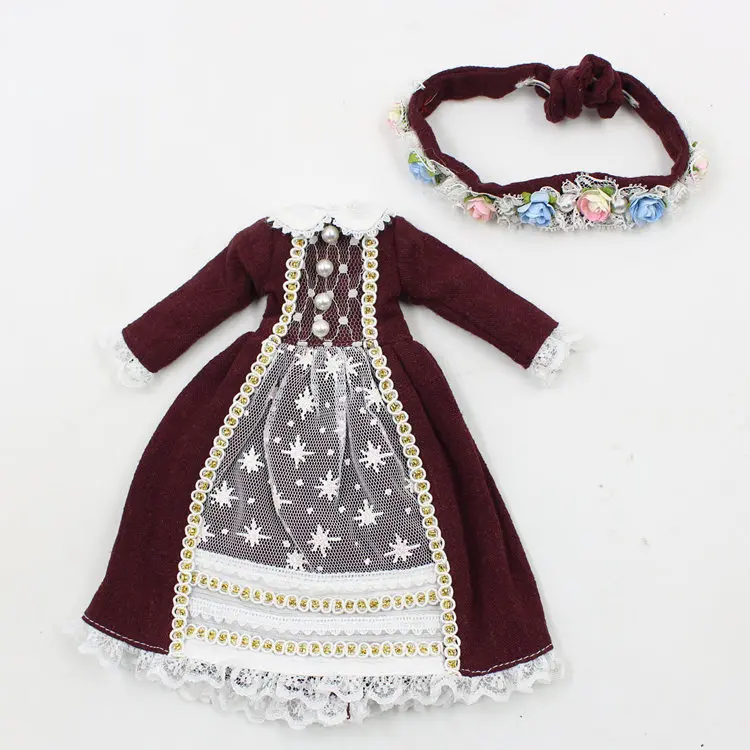 dress Blyth doll ледяной коричневый платье с цветком головной убор - Цвет: dress