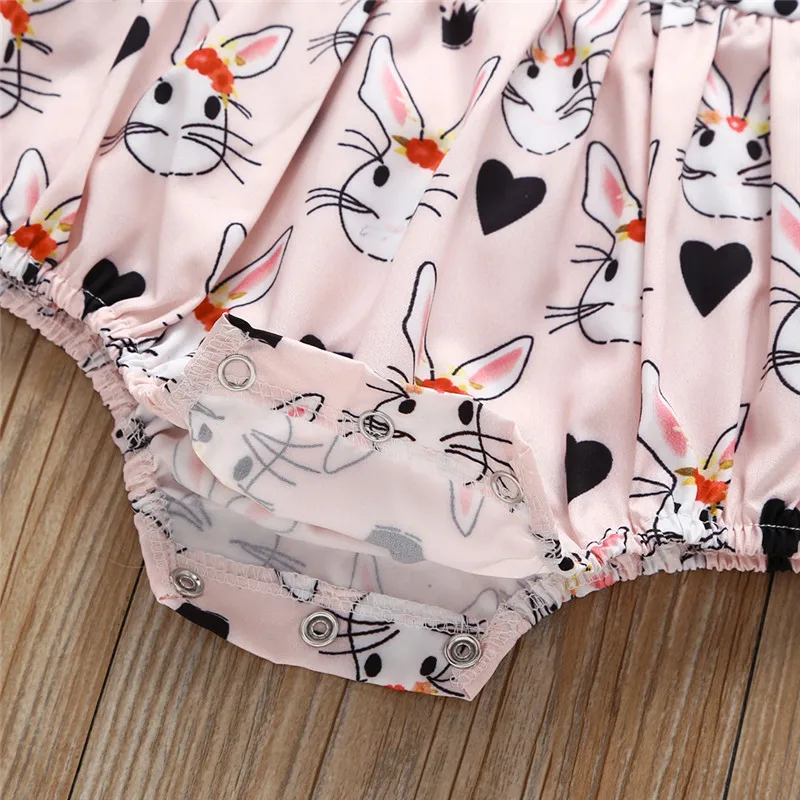 Cukoe Newborn Baby Girl Bodysuits Bowknot Bunny Print Clothes for 6-24 Month Babies Infant Toddlers One-piece Clothing | Детская одежда