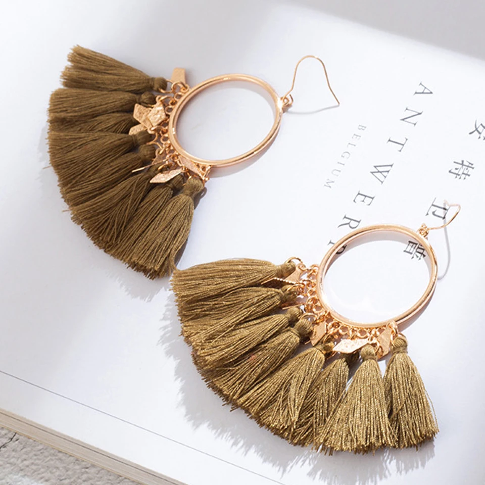 Boho Серьги Падения Для Женщин Серьги Кисточкой Большое Заявление Vintage Fringe Серьги Мотаться Красный Желтый Черный Зеленый Ювелирные Изделия