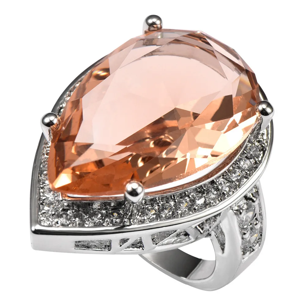 

Huge Morganite With Multi White Crystal Zircon 925 Sterling Silver Ring Factory price For Women Size 6 7 8 9 10 11 F1500