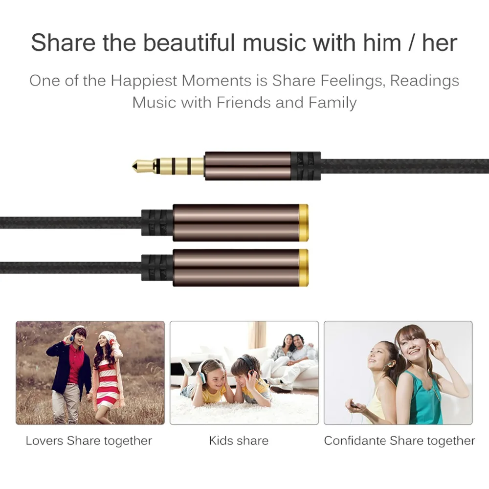 Аудиокабель с разъемом для наушников от 1 до 2 Штекерный разъем 3 5 мм адаптер Aux