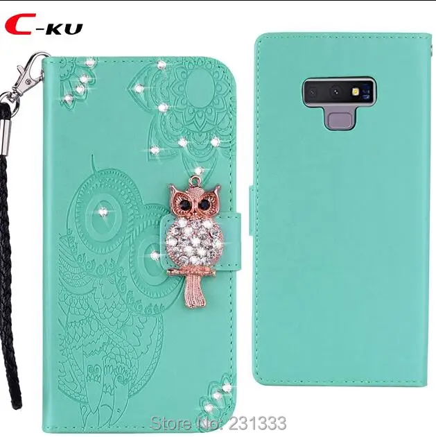 C ku Алмазный блестящий кошелек с совой кожаный чехол для Samsung Galaxy NOTE9 NOTE 9 J4 EU J6 A6 PLUS