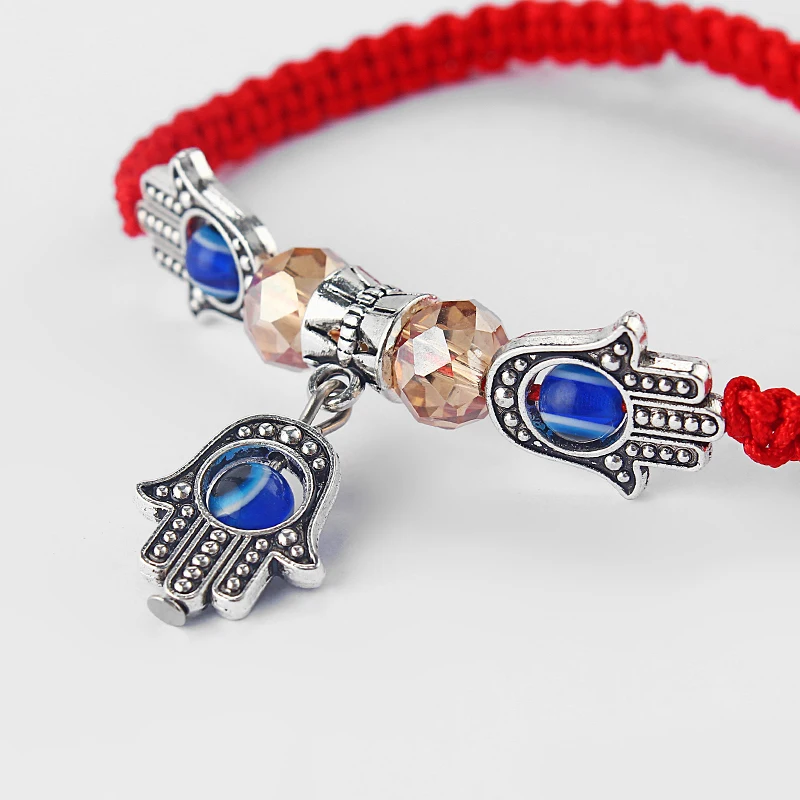 5 шт. три ладонь (хамса) с синими глазами красный плетеный хлопковый шнур браслеты