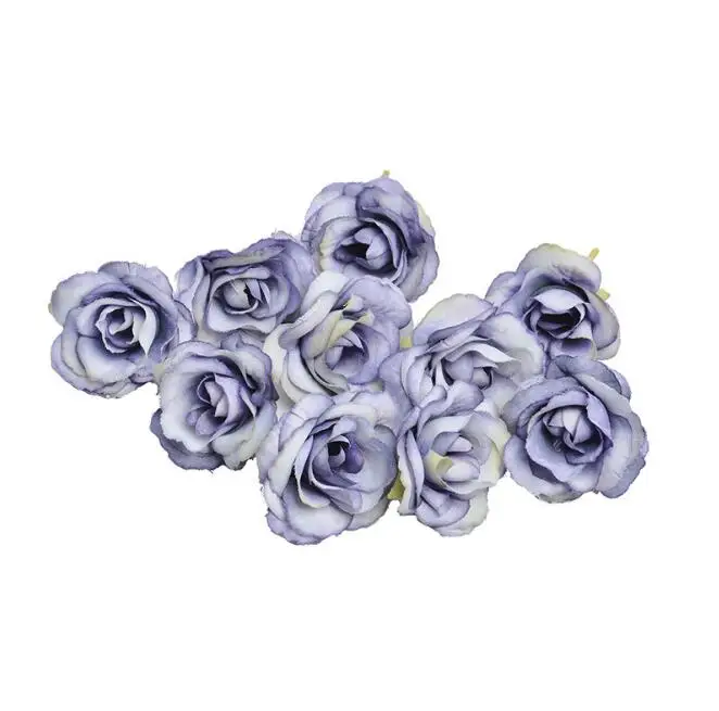 Purple 100 шт Искусственные цветы 4 см, шелковые розы, украшения для свадебной вечеринки, аксессуары, искусственные цветы, украшения для дома - Цвет: Purple