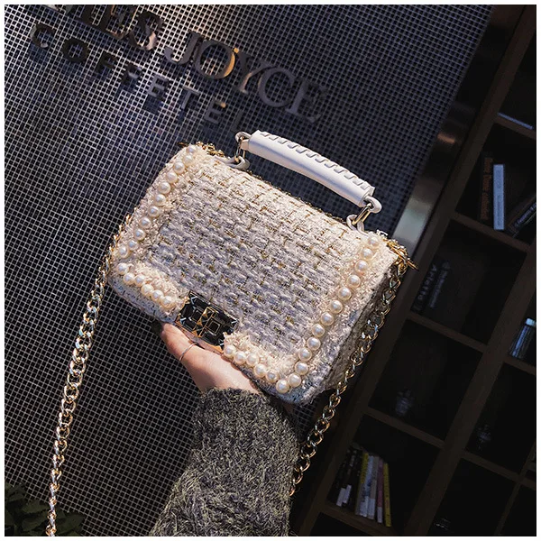 Маленькая шерстяная сумка с ароматом жемчуга новинка 2019 женские сумки высокого