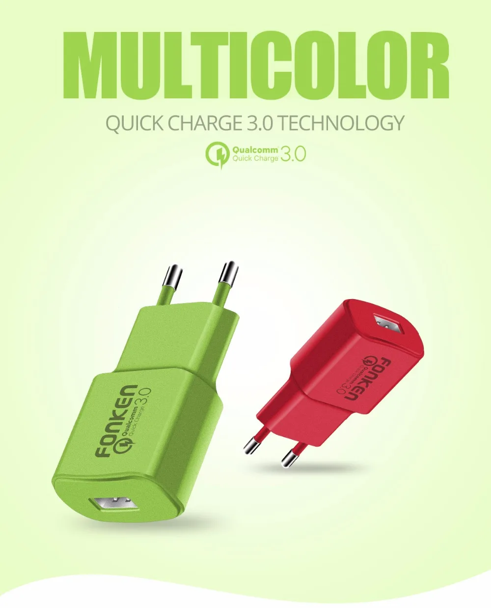 Яркое быстрое зарядное устройство FONKEN Quick Charge 3,0 USB зарядное устройство 18 Вт Быстрая зарядка QC3.0 QC2.0 адаптер для зарядного устройства мобильного телефона