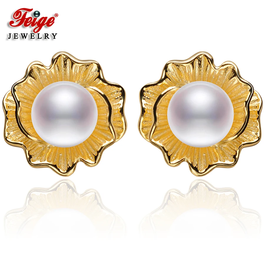 ФЕЙГЕ Высокое Качество 7-8 мм Белый Пресной Воды Жемчужное Серьги Подлинной