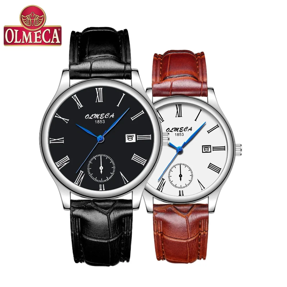 OLMECA Hot Selling Fashion Men&Women Watch Luxury Couple Wristwatches Waterproof Watches Leather Strap Watch Relogio Masculino neos fashion flash diamonds luxury waterproof couple watch two needle ultra thin style men s watches women s watches hot sale