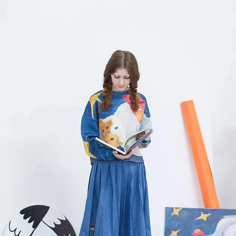 Женский пуловер с длинным рукавом и круглым вырезом в стиле Харадзюку | Женская