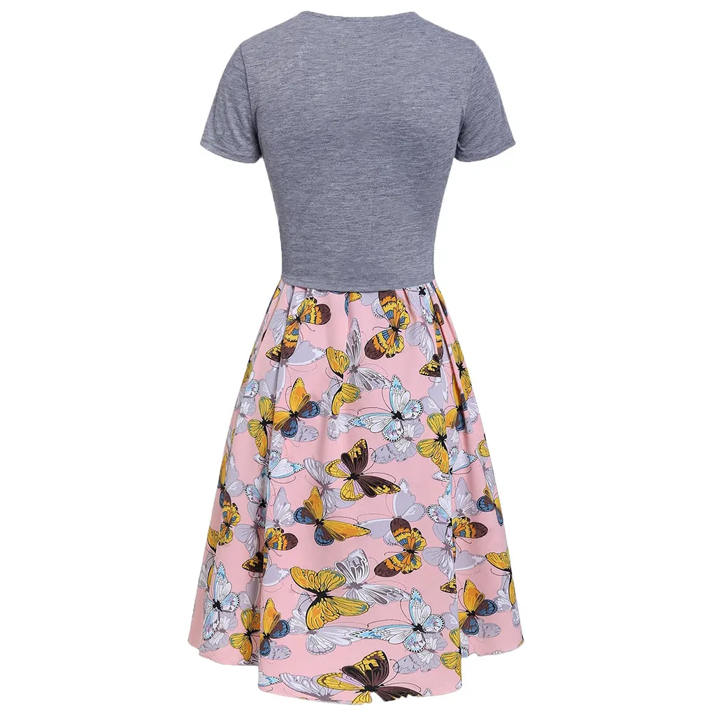 Милое Платье Лето Для женщин v образным вырезом короткий рукав топ с принтом