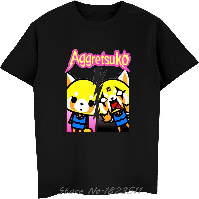 Летняя новая забавная футболка Aggretsuko Мужская модная футболка с рисунком Красной панды Retsuko Camisetas Hombre - Цвет: black new