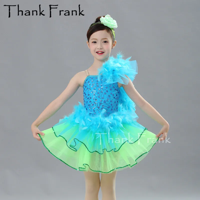 

Feather Ballet Dress For Kids Girls Peacock Blue Character Dance Dresses Adult Sequin Ballet Tutu Child Ballerina Costumes C584